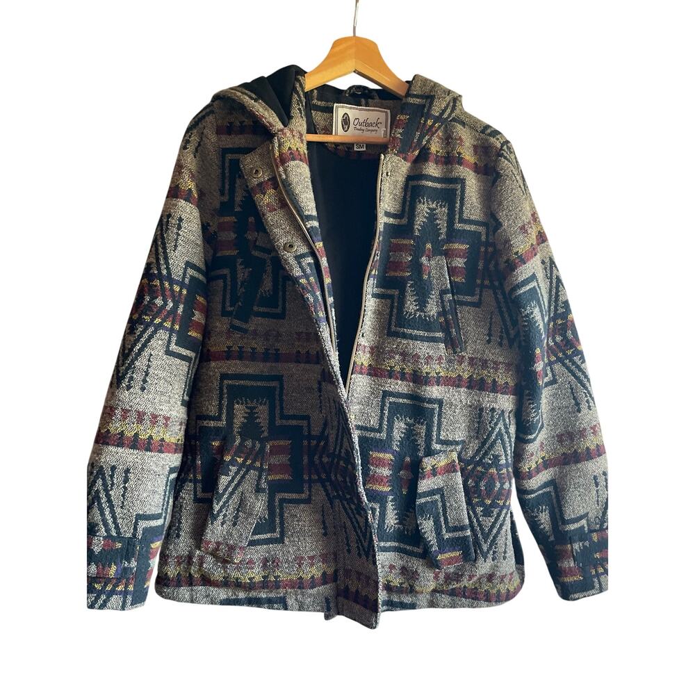 OUTBACK TRADING CO. Women's Aztec Woven Tapestry Coat Size SMALL Cabincore
